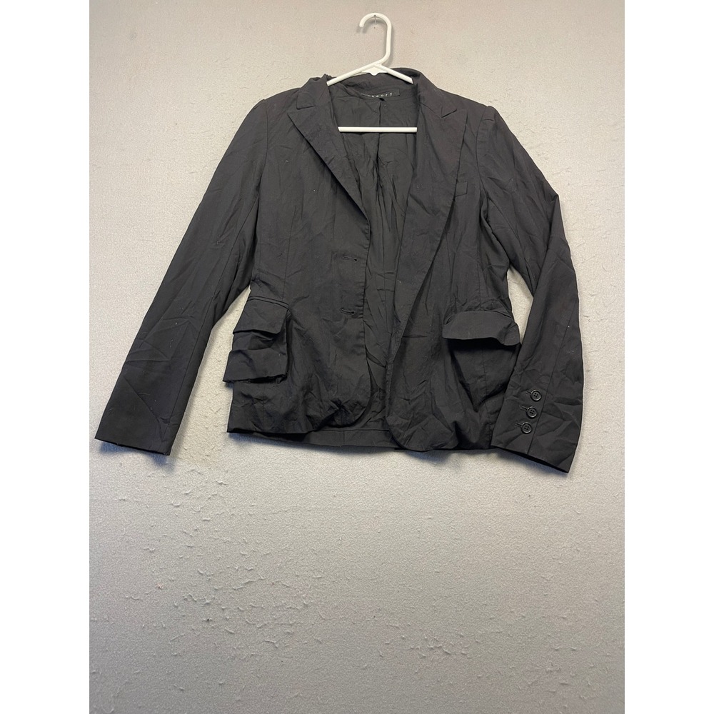 Theory Blazer Cotton Black Solid Medium Womens
